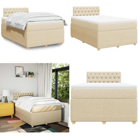 Giroletto a Molle con Materasso Crema 120x190 cm in Tessuto - Materasso a molle insacchettate - Letto a molle