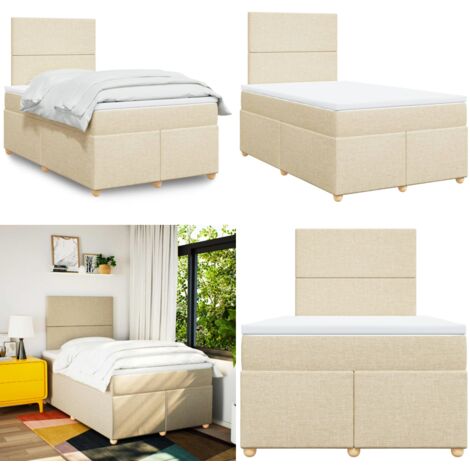 Giroletto a Molle con Materasso Crema 120x190 cm in Tessuto - Materasso a molle insacchettate - Letto a molle