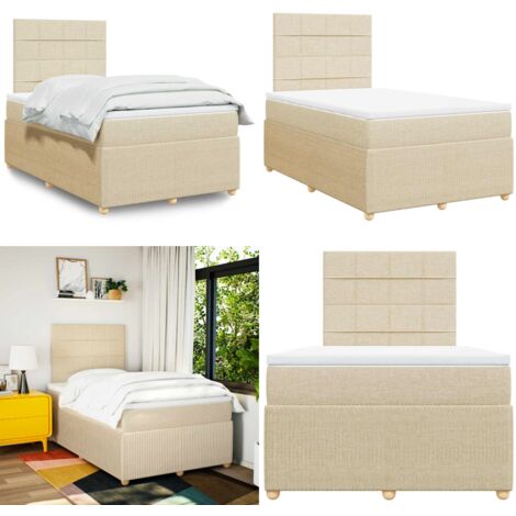 Giroletto a Molle con Materasso Crema 120x190 cm in Tessuto - Materasso a molle insacchettate - Letto a molle
