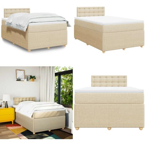 Giroletto a Molle con Materasso Crema 120x190 cm in Tessuto - Materasso a molle insacchettate - Letto a molle