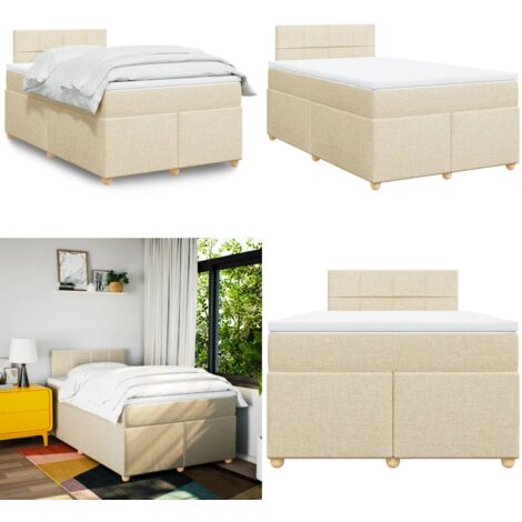 Giroletto a Molle con Materasso Crema 120x190 cm in Tessuto - Materasso a molle insacchettate - Letto a molle