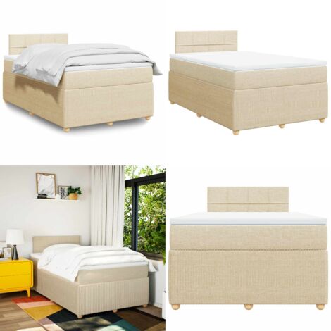 Giroletto a Molle con Materasso Crema 120x190 cm in Tessuto - Materasso a molle insacchettate - Letto a molle