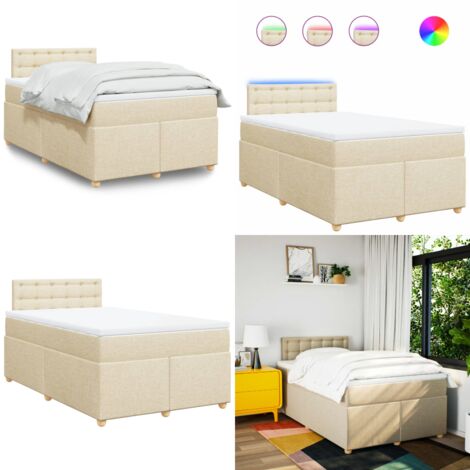 Giroletto a Molle con Materasso Crema 120x190 cm in Tessuto - Materasso a molle insacchettate - Letto con luci LED