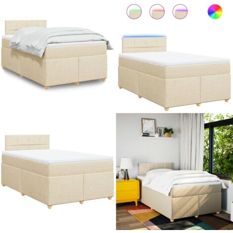 Giroletto a Molle con Materasso Crema 120x190 cm in Tessuto - Materasso a molle insacchettate - Letto con luci LED