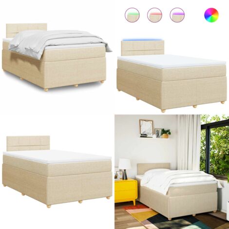 Giroletto a Molle con Materasso Crema 120x190 cm in Tessuto - Materasso a molle insacchettate - Letto con luci LED
