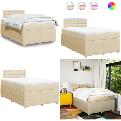 Giroletto a Molle con Materasso Crema 120x190 cm in Tessuto - Materasso a molle insacchettate - Letto con luci LED
