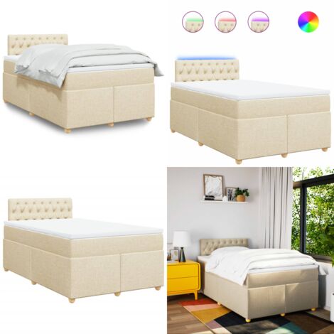 Giroletto a Molle con Materasso Crema 120x190 cm in Tessuto - Materasso a molle insacchettate - Letto con luci LED