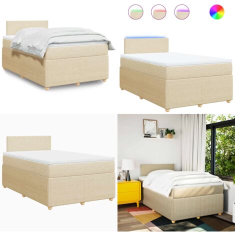Giroletto a Molle con Materasso Crema 120x190 cm in Tessuto - Materasso a molle insacchettate - Letto con luci LED