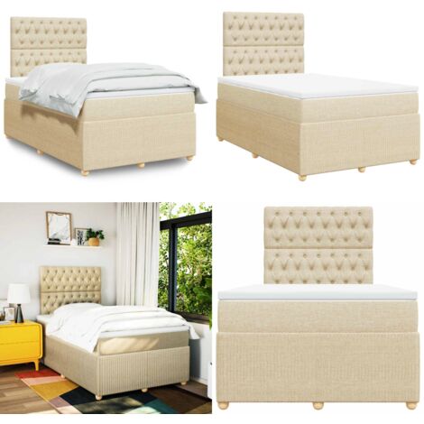 Giroletto a Molle con Materasso Crema 120x190 cm in Tessuto - Materasso a molle insacchettate - Letto con testiera