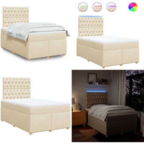 Giroletto a Molle con Materasso Crema 120x190 cm in Tessuto - Materasso a molle insacchettate - Letto con testiera regolabile