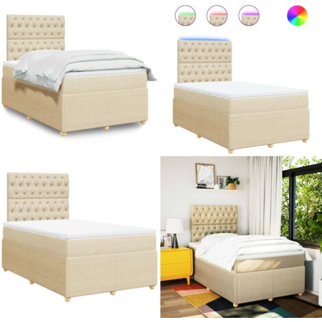 Giroletto a Molle con Materasso Crema 120x190 cm in Tessuto - Materasso a molle insacchettate - Letto con testiera regolabile