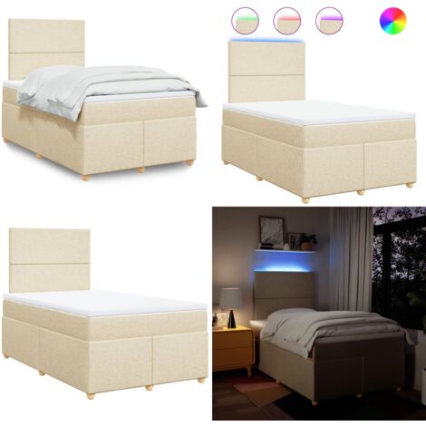 Giroletto a Molle con Materasso Crema 120x190 cm in Tessuto - Materasso a molle insacchettate - Letto con testiera regolabile