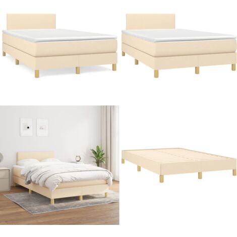Giroletto a Molle con Materasso Crema 120x190 cm in Tessuto - Materasso a molle - Letto con testiera regolabile