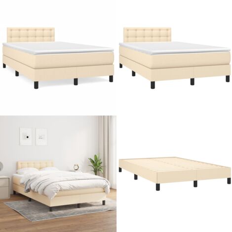 Giroletto a Molle con Materasso Crema 120x190 cm in Tessuto - Materasso a molle - Letto con testiera regolabile
