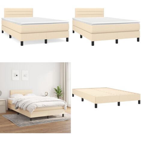 Giroletto a Molle con Materasso Crema 120x190 cm in Tessuto - Materasso a molle - Letto con testiera regolabile