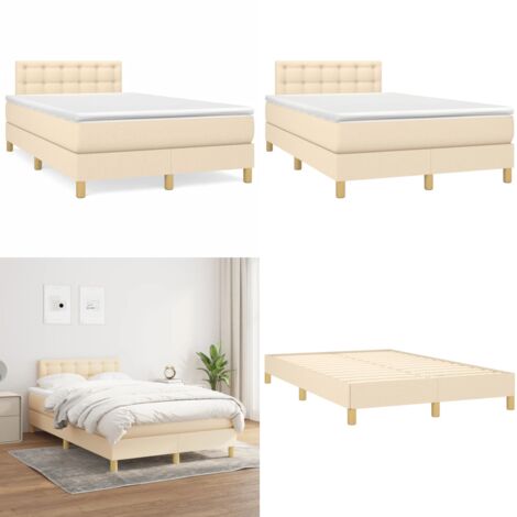 Giroletto a Molle con Materasso Crema 120x190 cm in Tessuto - Materasso a molle - Letto con testiera regolabile