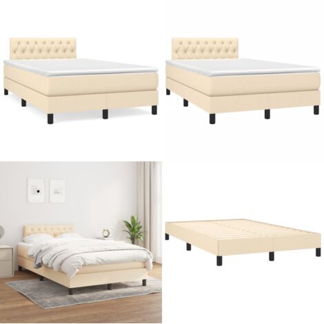 Giroletto a Molle con Materasso Crema 120x190 cm in Tessuto - Materasso a molle - Letto con testiera regolabile