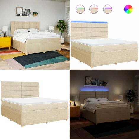 Giroletto a Molle con Materasso Crema 180x200 cm in Tessuto - Materasso a molle insacchettate - Letto con testiera regolabile