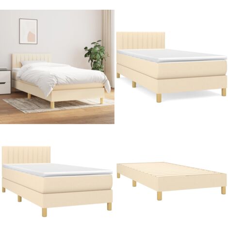 Giroletto a Molle con Materasso Crema 80x200 cm inTessuto - Materasso a molle - Letto con testiera regolabile