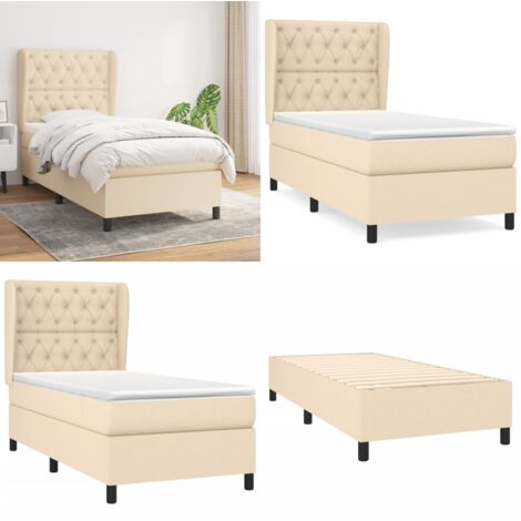 Giroletto a Molle con Materasso Crema 80x200 cm inTessuto - Materasso a molle - Letto con testiera regolabile