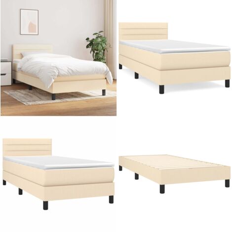 Giroletto a Molle con Materasso Crema 80x200 cm inTessuto - Materasso a molle - Letto con testiera regolabile