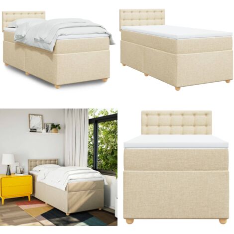 Giroletto a Molle con Materasso Crema 90x200 cm inTessuto - Materasso a molle insacchettate - Letto a molle