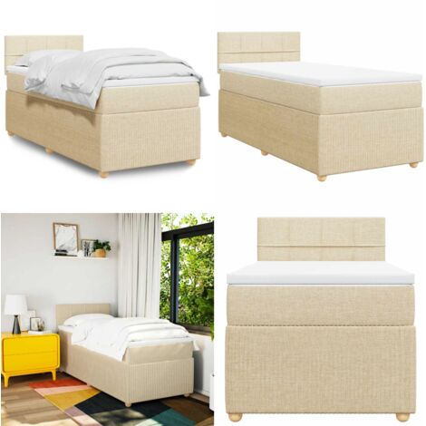 Giroletto a Molle con Materasso Crema 90x200 cm inTessuto - Materasso a molle insacchettate - Letto a molle