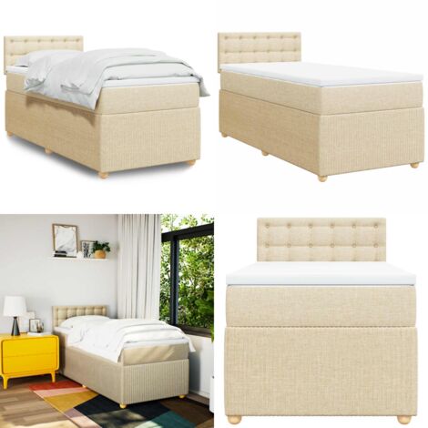 Giroletto a Molle con Materasso Crema 90x200 cm inTessuto - Materasso a molle insacchettate - Letto a molle