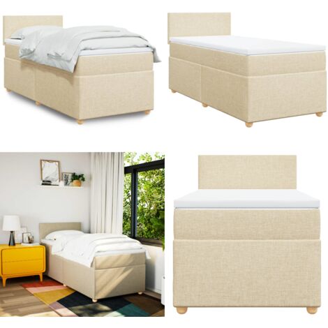 Giroletto a Molle con Materasso Crema 90x200 cm inTessuto - Materasso a molle insacchettate - Letto a molle