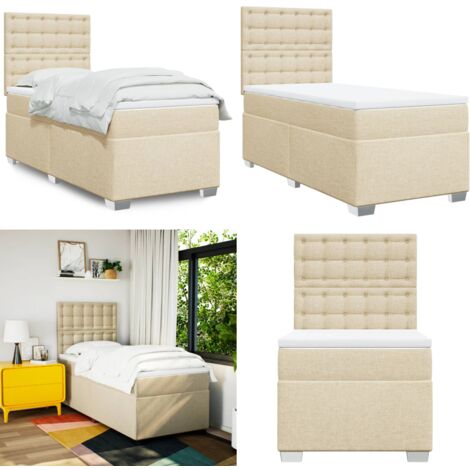 Giroletto a Molle con Materasso Crema 90x200 cm inTessuto - Materasso a molle insacchettate - Letto a molle