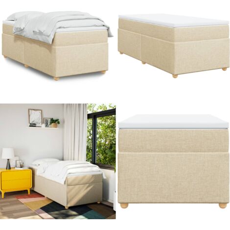 Giroletto a Molle con Materasso Crema 90x200 cm inTessuto - Materasso a molle insacchettate - Letto con doghe