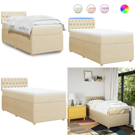 Giroletto a Molle con Materasso Crema 90x200 cm inTessuto - Materasso a molle insacchettate - Letto con luci LED