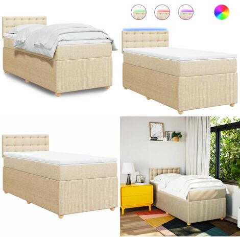 Giroletto a Molle con Materasso Crema 90x200 cm inTessuto - Materasso a molle insacchettate - Letto con luci LED