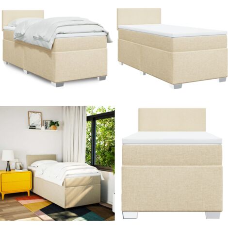 Giroletto a Molle con Materasso Crema 90x200 cm inTessuto - Materasso a molle insacchettate - Letto con testiera