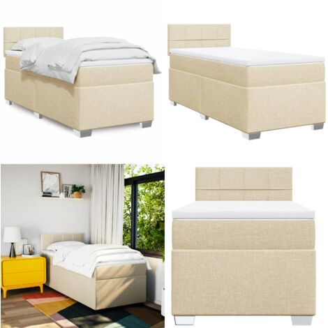Giroletto a Molle con Materasso Crema 90x200 cm inTessuto - Materasso a molle insacchettate - Letto con testiera