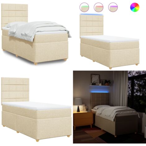 Giroletto a Molle con Materasso Crema 90x200 cm inTessuto - Materasso a molle insacchettate - Letto con testiera regolabile
