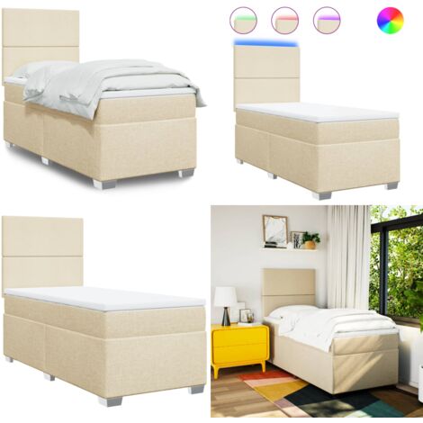 Giroletto a Molle con Materasso Crema 90x200 cm inTessuto - Materasso a molle insacchettate - Letto con testiera regolabile