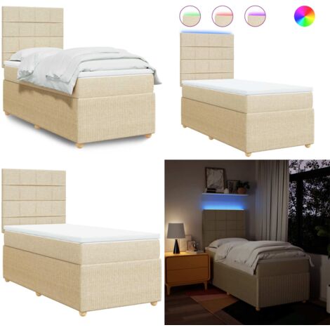 Giroletto a Molle con Materasso Crema 90x200 cm inTessuto - Materasso a molle insacchettate - Letto con testiera regolabile