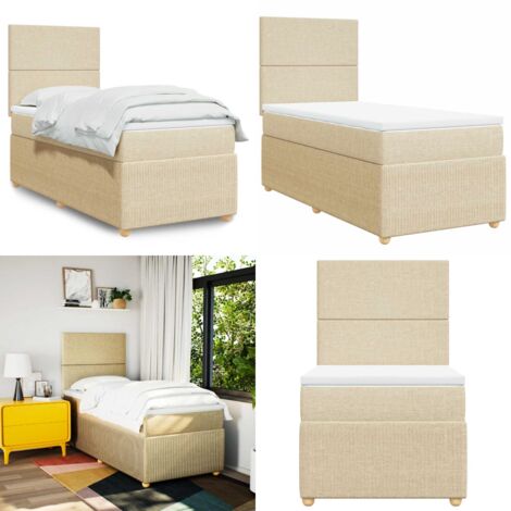 Giroletto a Molle con Materasso Crema 90x200 cm inTessuto - Materasso a molle - Letto a molle