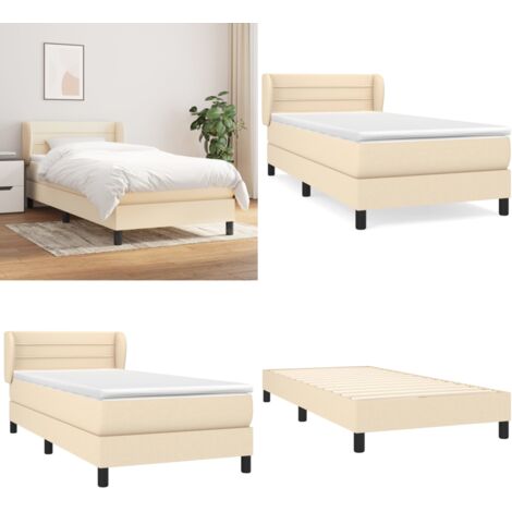 Giroletto a Molle con Materasso Crema 90x200 cm inTessuto - Materasso a molle - Letto con testiera regolabile