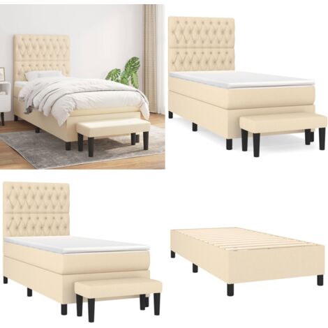 Giroletto a Molle con Materasso Crema 90x200 cm inTessuto - Materasso a molle - Letto con testiera regolabile
