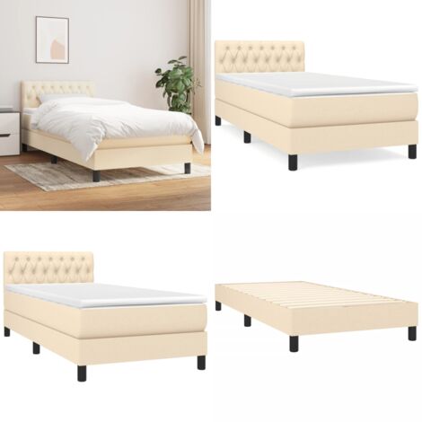 Giroletto a Molle con Materasso Crema 90x200 cm inTessuto - Materasso a molle - Letto con testiera regolabile