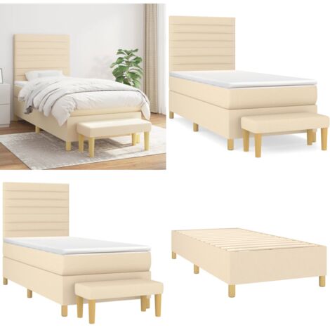 Giroletto a Molle con Materasso Crema 90x200 cm inTessuto - Materasso a molle - Letto con testiera regolabile