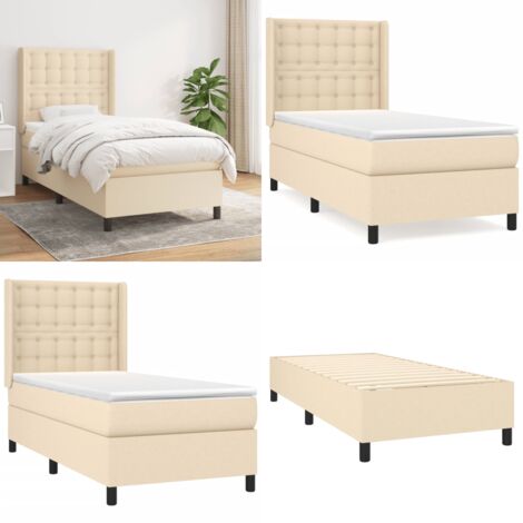Giroletto a Molle con Materasso Crema 90x200 cm inTessuto - Materasso a molle - Letto con testiera regolabile