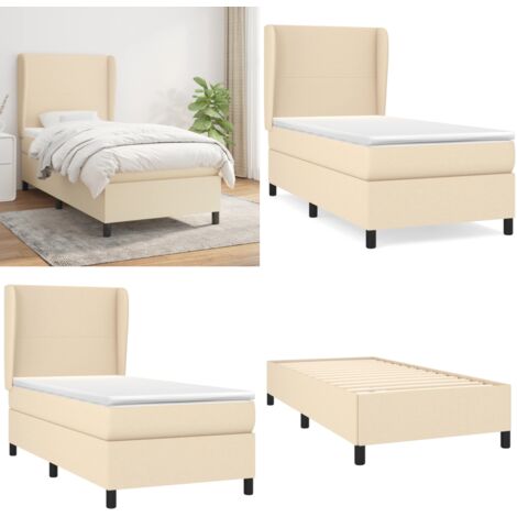 Giroletto a Molle con Materasso Crema 90x200 cm inTessuto - Materasso a molle - Letto con testiera regolabile