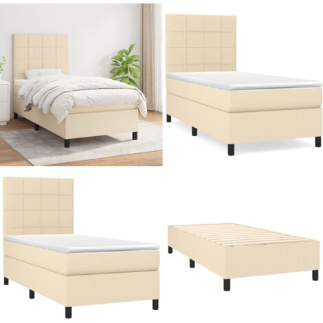 Giroletto a Molle con Materasso Crema 90x200 cm inTessuto - Materasso a molle - Letto con testiera regolabile