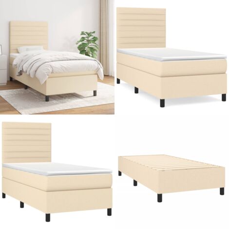 Giroletto a Molle con Materasso Crema 90x200 cm inTessuto - Materasso a molle - Letto con testiera regolabile