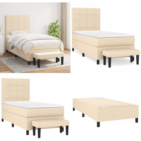 Giroletto a Molle con Materasso Crema 90x200 cm inTessuto - Materasso a molle - Letto con testiera regolabile