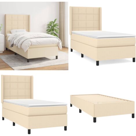 Giroletto a Molle con Materasso Crema 90x200 cm inTessuto - Materasso a molle - Letto con testiera regolabile
