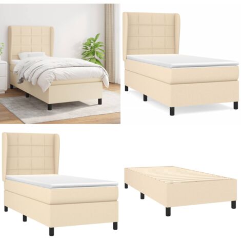 Giroletto a Molle con Materasso Crema 90x200 cm inTessuto - Materasso a molle - Letto con testiera regolabile